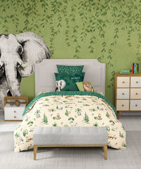 Juniors Single Bedsheet Set, Jigsaw Jungle|144 TC Cotton|1 Pillow Cover