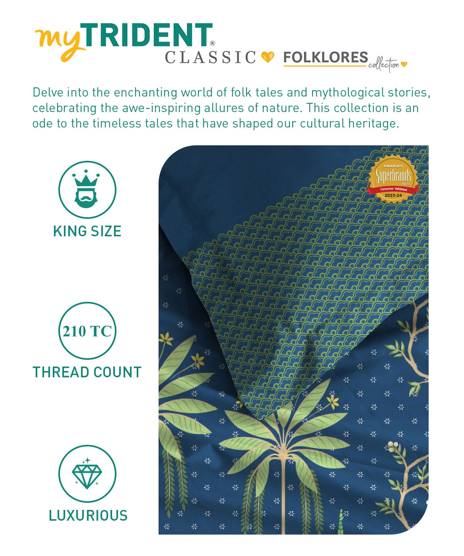 Classic Folklores King Bedsheet Gift Set,210 TC, 100% Cotton, Tales Of Parijata