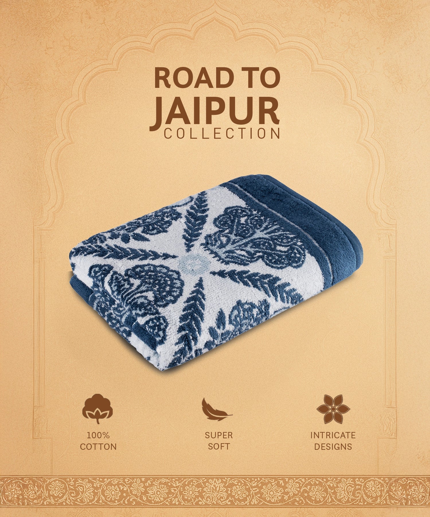 Classic Road to Jaipur 1 Pc Bath Towel, Meher|550 GSM Cotton