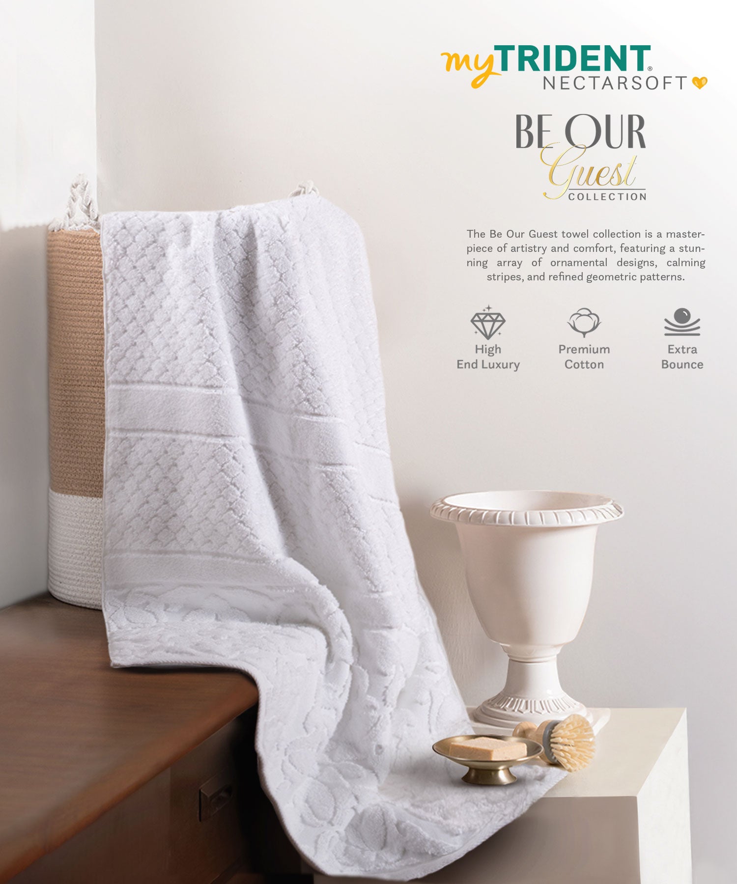 Nectarsoft Be Our Guest Bath Towel, 625 GSM, 100% Cotton, White,  Elanz