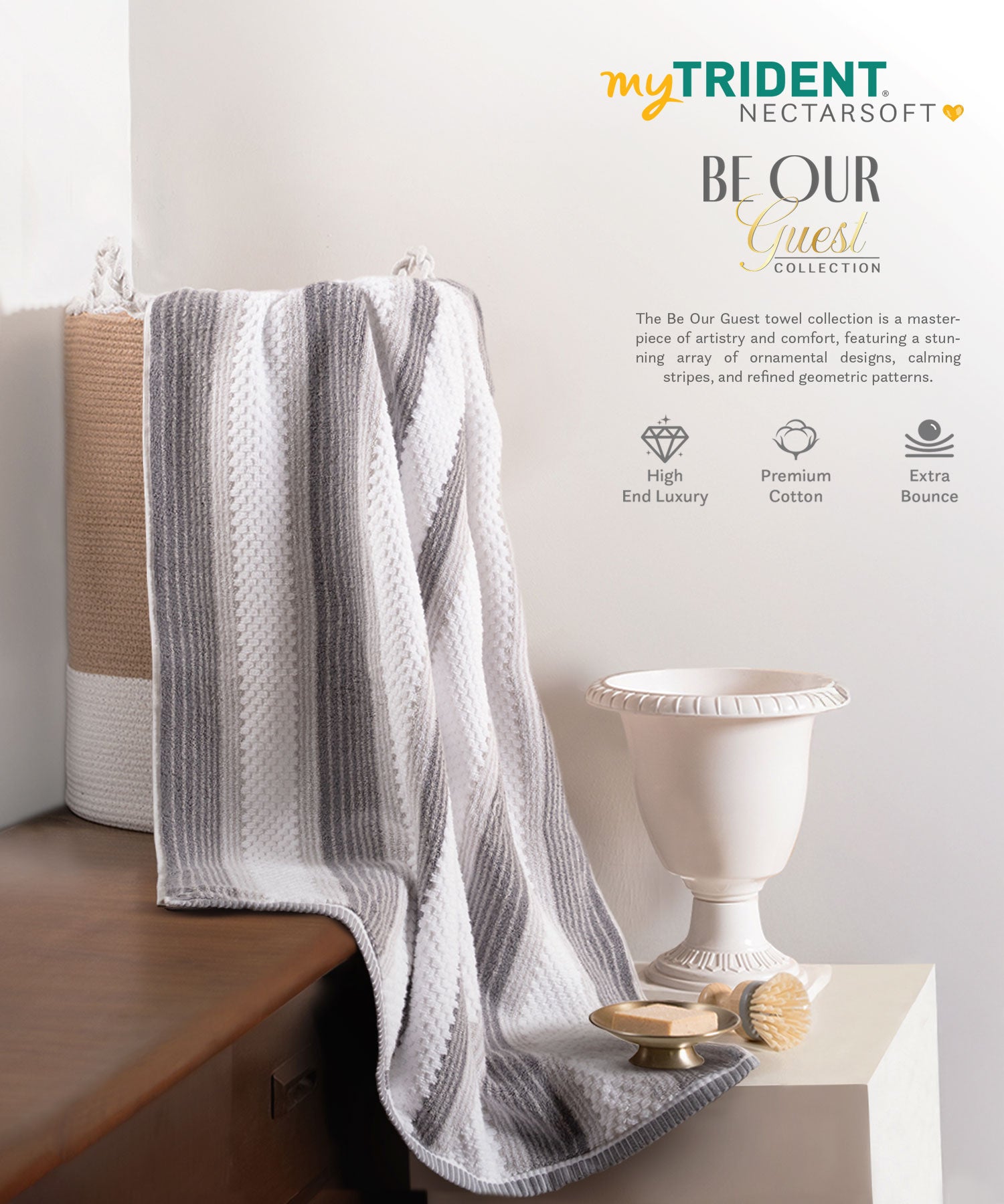 Nectarsoft Be Our Guest Bath Towel, 625 GSM, 100% Cotton, Grey, Aries