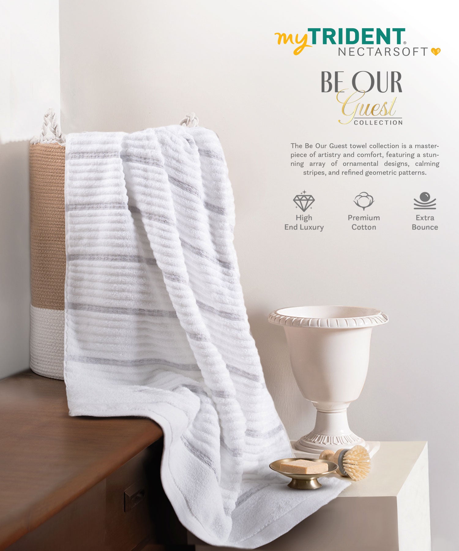 Nectarsoft Be Our Guest Bath Towel, 625 GSM, 100% Cotton, White, Celise