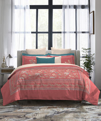 Indulgence Painterly Pattern King Bedsheet Set, Valencia|300 TC Cotton| 4 Pillow Covers