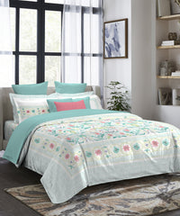 Indulgence Painterly Pattern King Bedsheet Set, Augusta|300 TC Cotton| 4 Pillow Covers