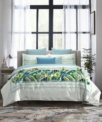 Indulgence Painterly Pattern King Bedsheet Set, Palm|300 TC Cotton| 4 Pillow Covers
