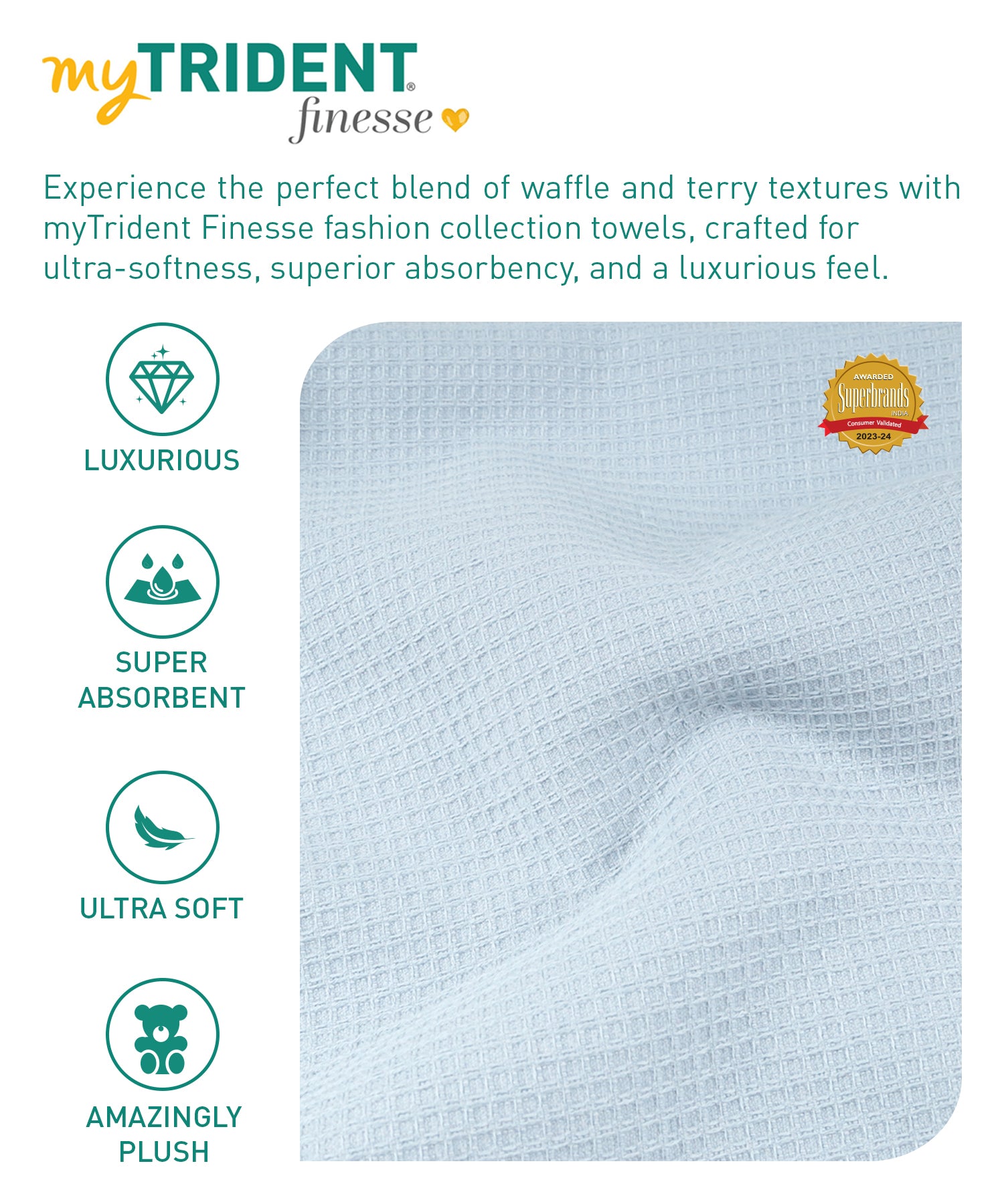 Finesse Fashion Waffle Towel , 600 Gsm, Cotton Rich, Bath Towel, Cloud