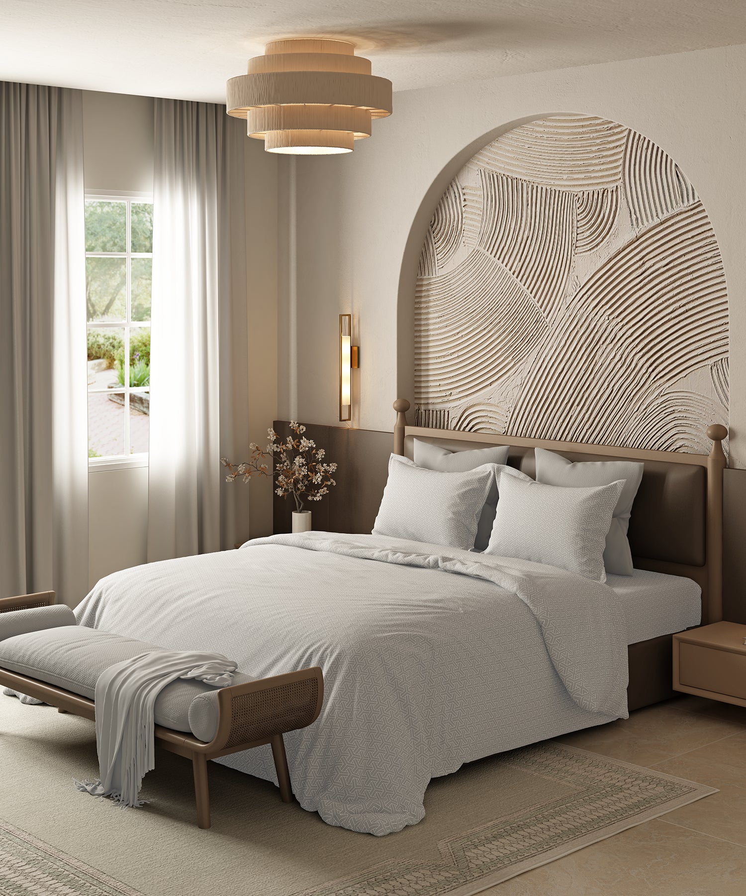 Home Essential Pastel Poetry Geo Bedsheet, Maison Cloud|144TC Cotton| 2 Pillow Covers