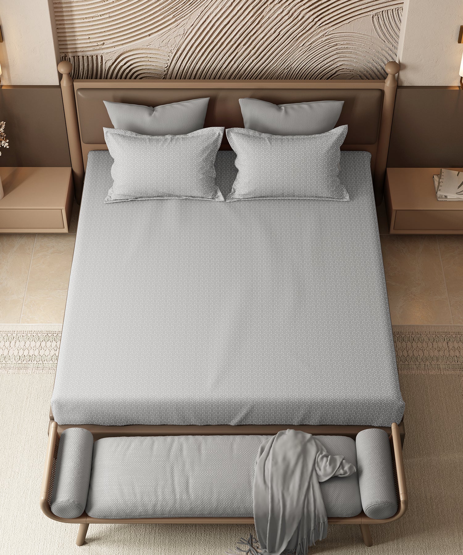 Home Essential Pastel Poetry Geo Bedsheet, Maison Cloud|144TC Cotton| 2 Pillow Covers