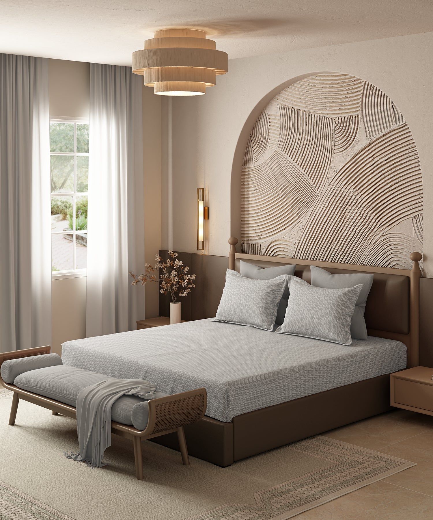 Home Essential Pastel Poetry Geo Bedsheet, Maison Cloud|144TC Cotton| 2 Pillow Covers