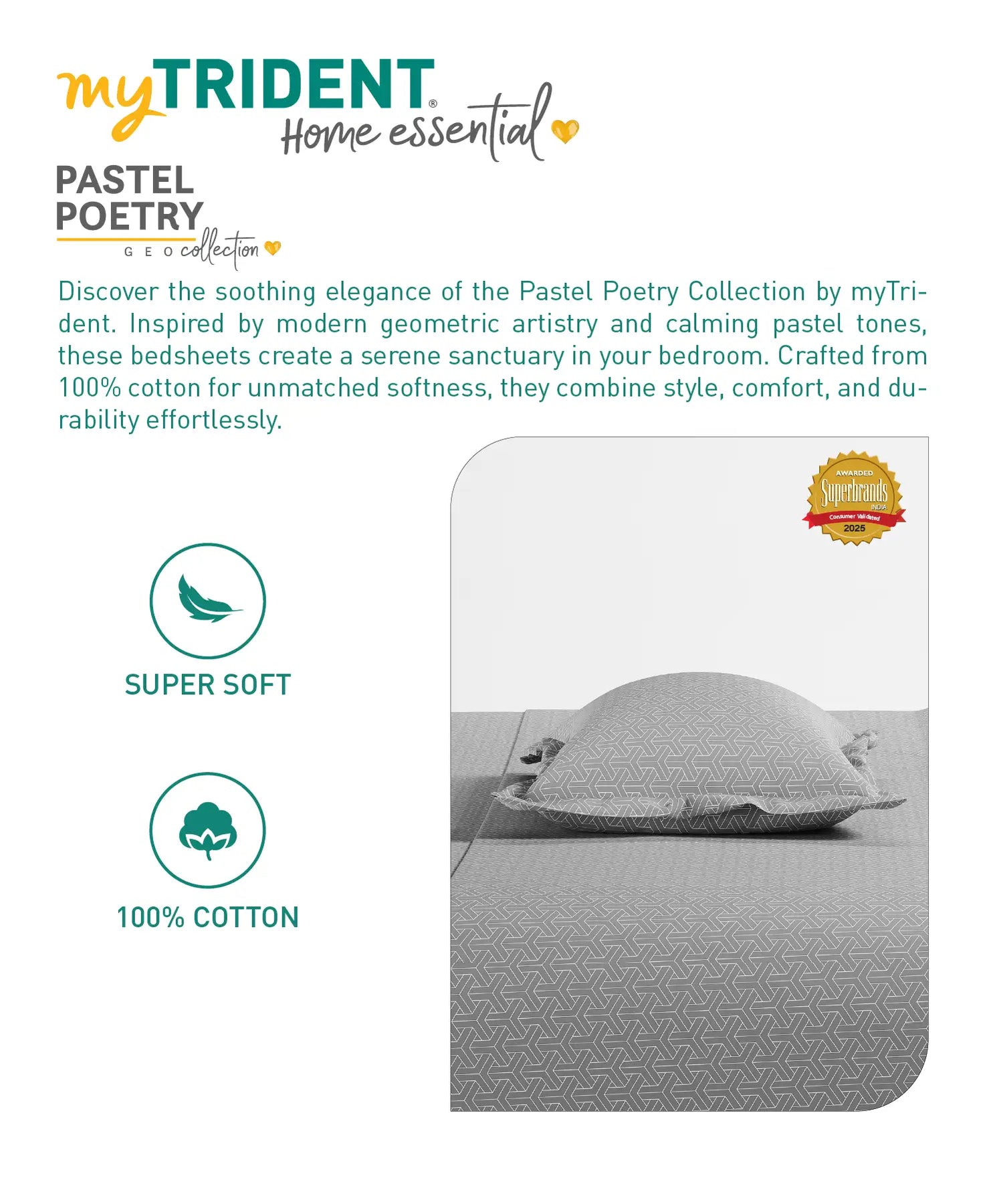 Home Essential Pastel Poetry Geo Bedsheet, Maison Cloud|144TC Cotton| 2 Pillow Covers