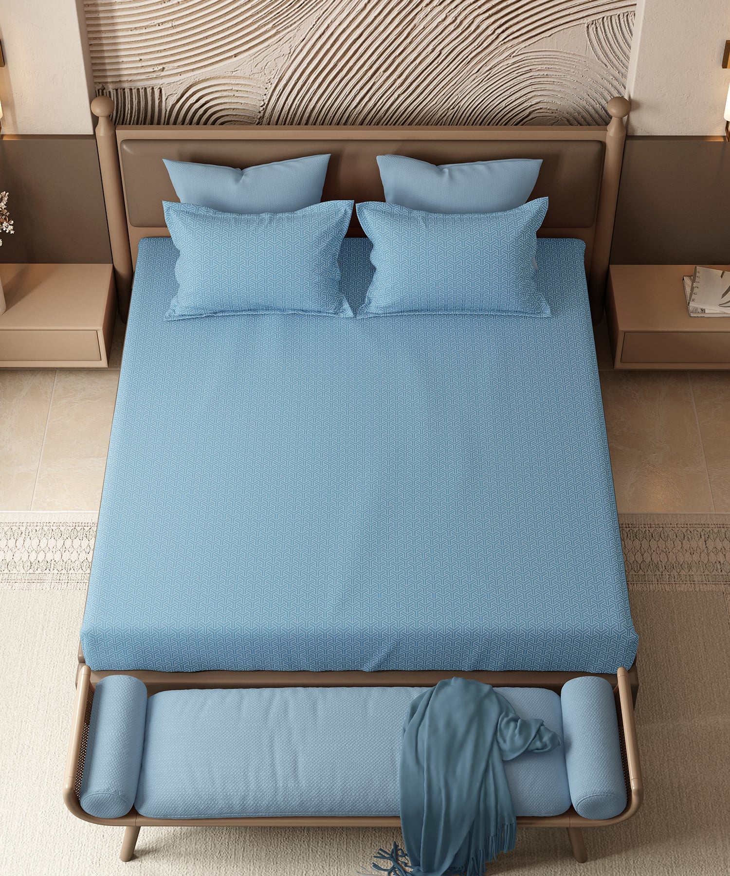 Home Essential Pastel Poetry Geo Bedsheet, Maison Copenhagen|144TC Cotton| 2 Pillow Covers