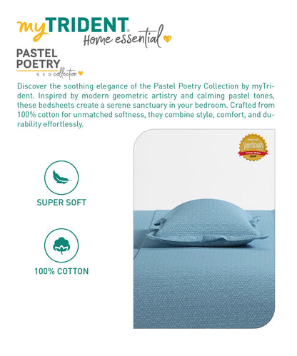 Home Essential Pastel Poetry Geo Bedsheet, Maison Copenhagen|144TC Cotton| 2 Pillow Covers