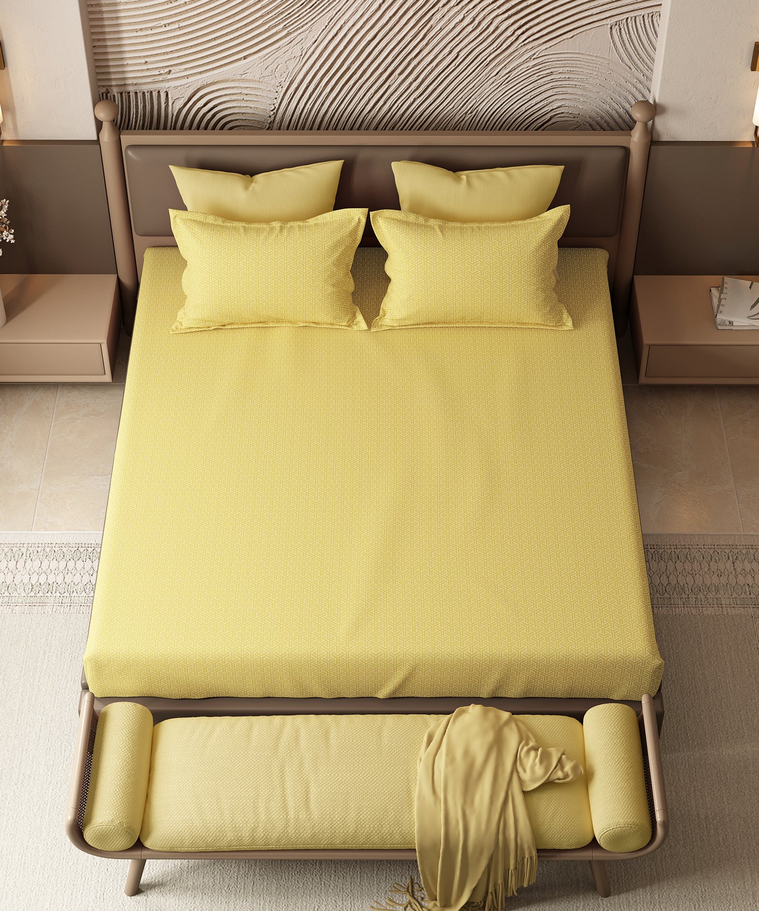 Home Essential Pastel Poetry Geo Bedsheet, Maison Daisy|144TC Cotton| 2 Pillow Covers