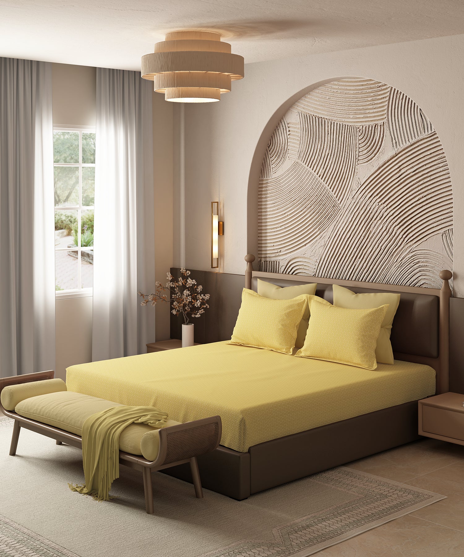 Home Essential Pastel Poetry Geo Bedsheet, Maison Daisy|144TC Cotton| 2 Pillow Covers