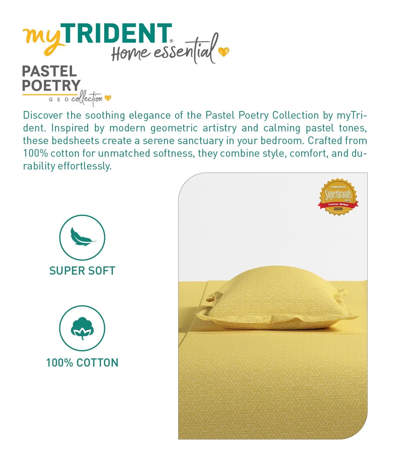 Home Essential Pastel Poetry Geo Bedsheet, Maison Daisy|144TC Cotton| 2 Pillow Covers