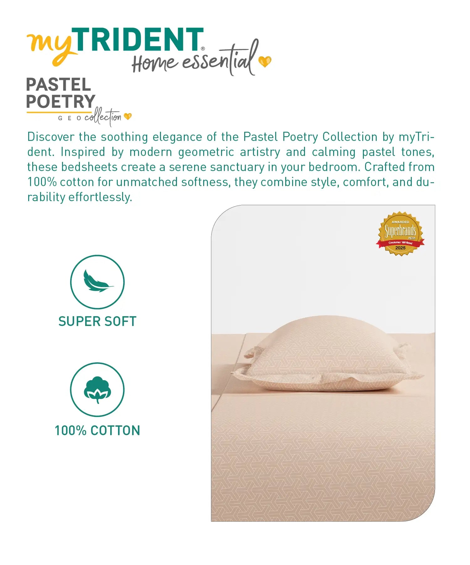 Home Essential Pastel Poetry Geo Bedsheet, Maison Marmalade|144TC Cotton| 2 Pillow Covers