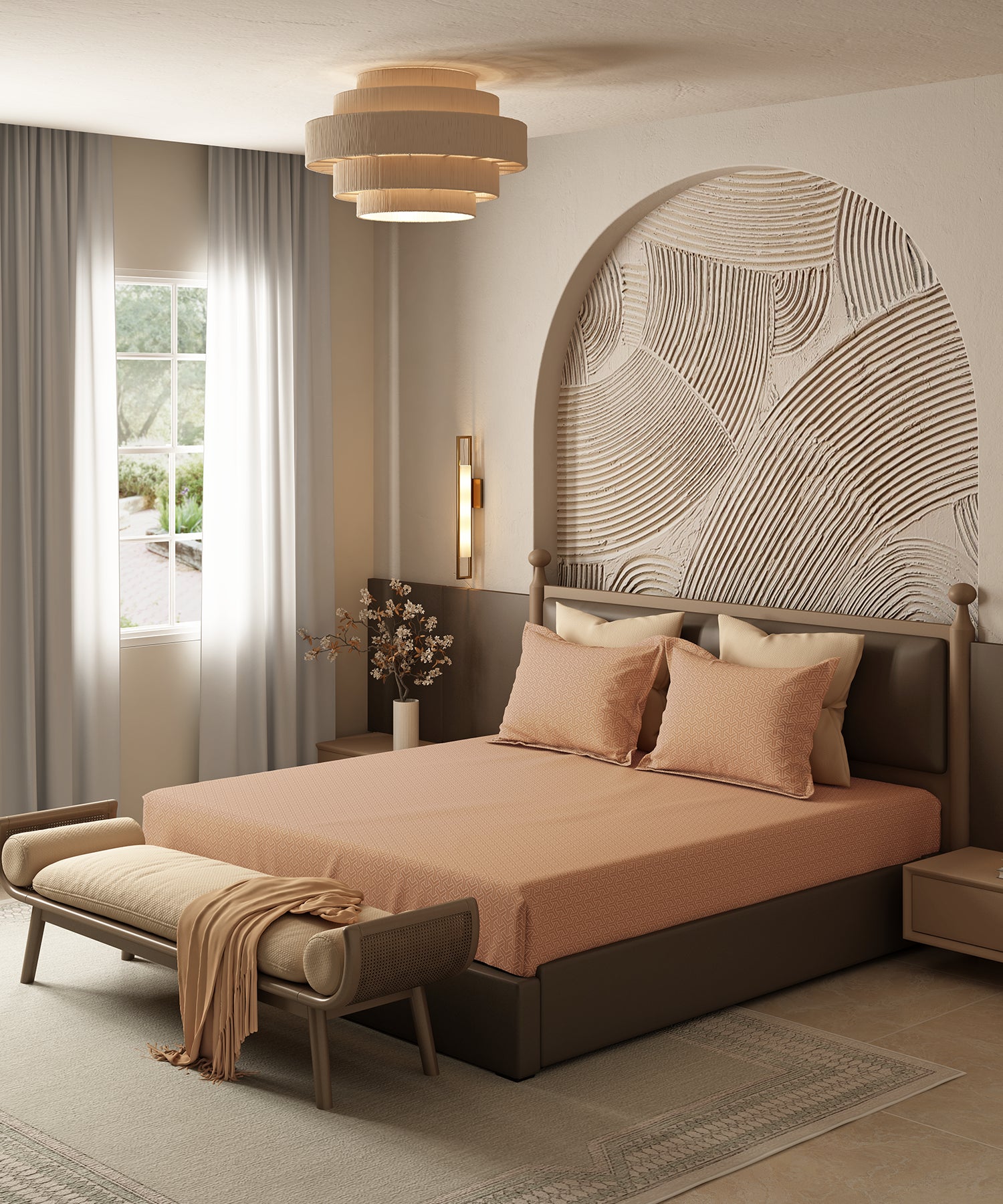 Home Essential Pastel Poetry Geo Bedsheet, Maison Papaya|144TC Cotton| 2 Pillow Covers