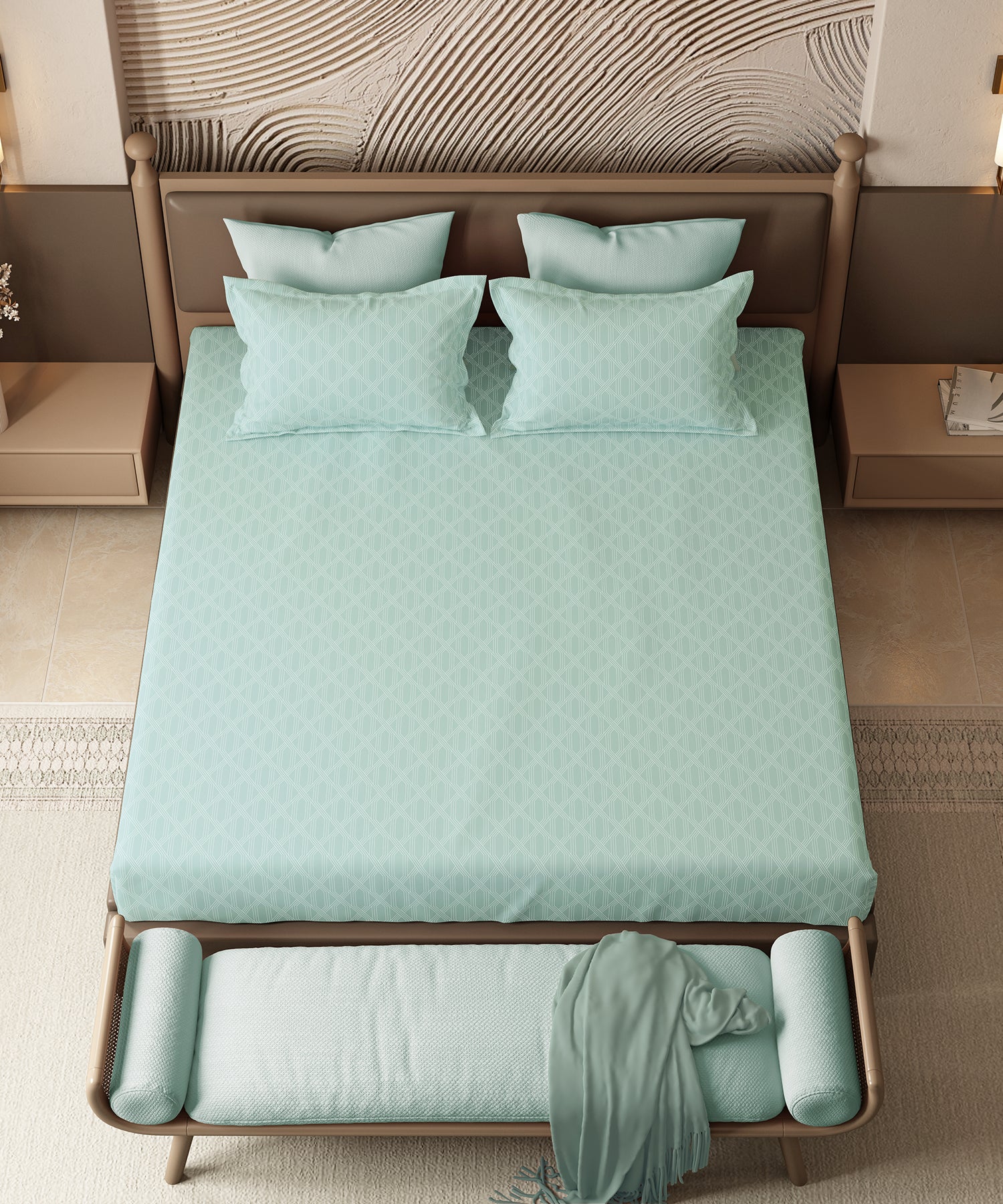 Home Essential Pastel Poetry Geo Bedsheet, Aldo Tiffany|144TC Cotton| 2 Pillow Covers