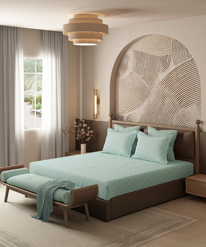 Home Essential Pastel Poetry Geo Bedsheet, Aldo Tiffany|144TC Cotton| 2 Pillow Covers