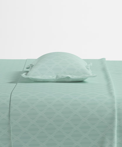 Home Essential Pastel Poetry Geo Bedsheet, Aldo Tiffany|144TC Cotton| 2 Pillow Covers