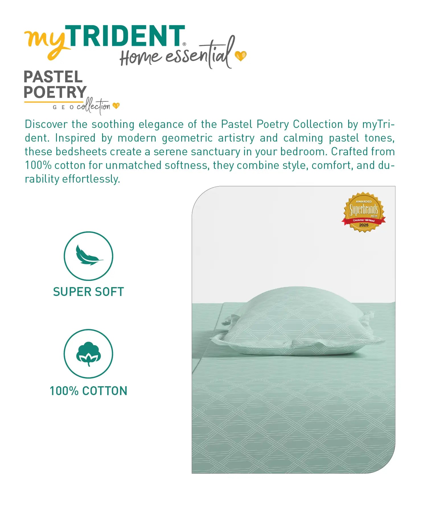 Home Essential Pastel Poetry Geo Bedsheet, Aldo Tiffany|144TC Cotton| 2 Pillow Covers