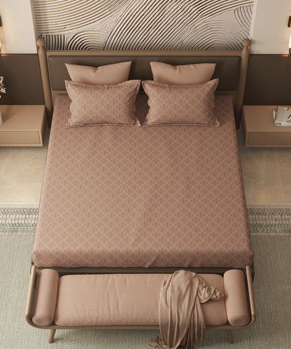 Home Essential Pastel Poetry Geo Bedsheet, Aldo Gingerbread|144TC Cotton| 2 Pillow Covers