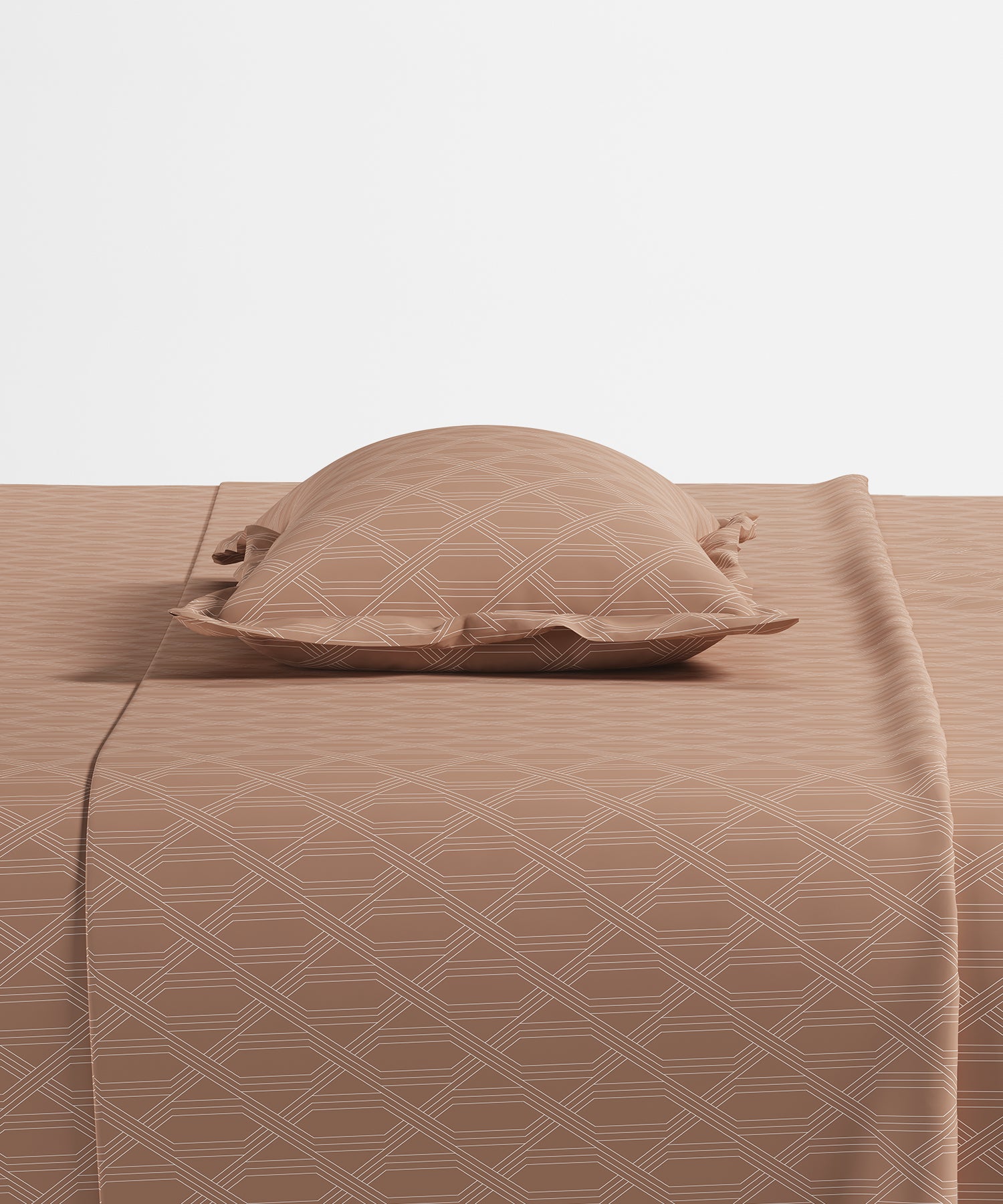 Home Essential Pastel Poetry Geo Bedsheet, Aldo Gingerbread|144TC Cotton| 2 Pillow Covers