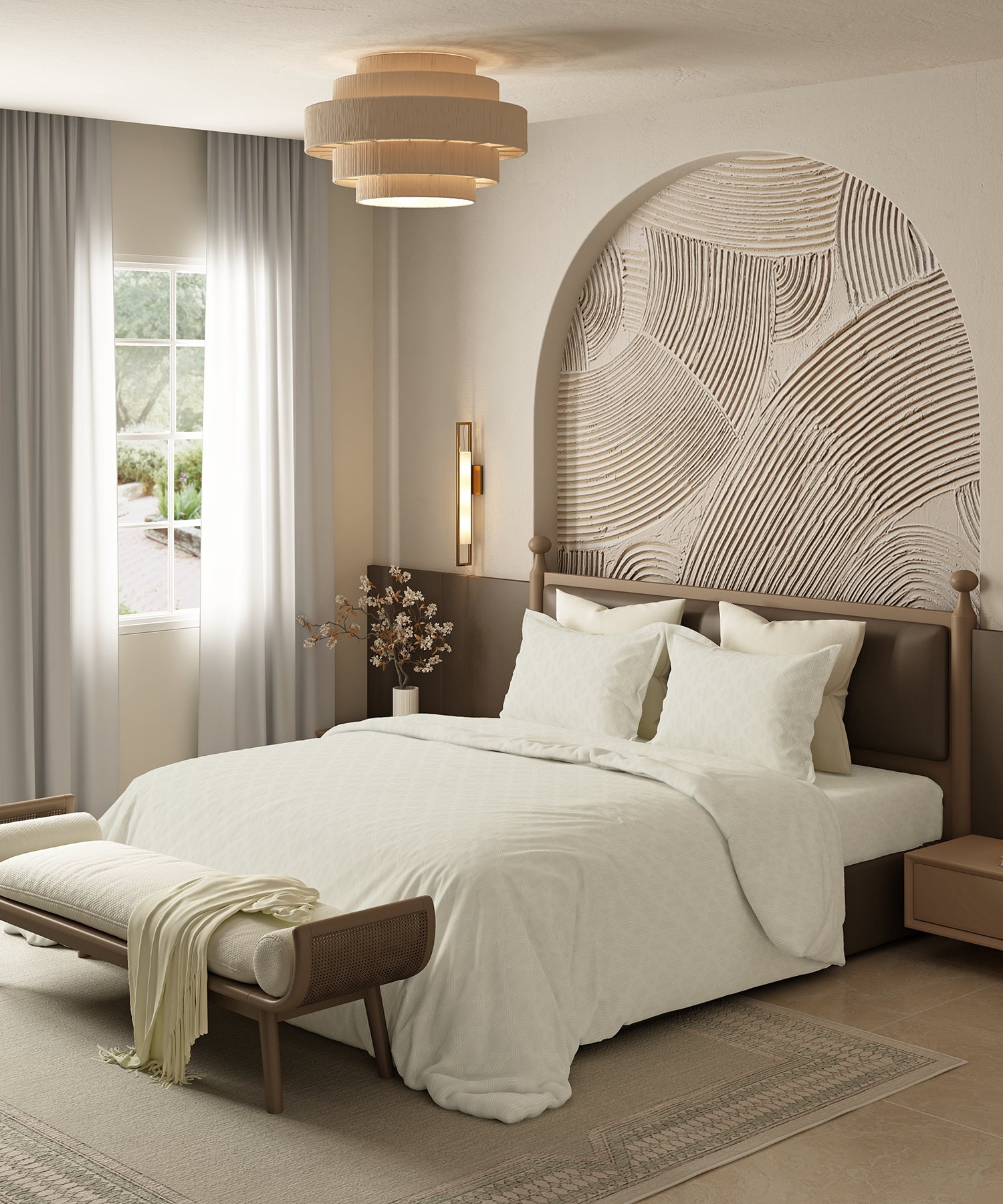 Home Essential Pastel Poetry Geo Bedsheet, Aldo Butter|144TC Cotton| 2 Pillow Covers