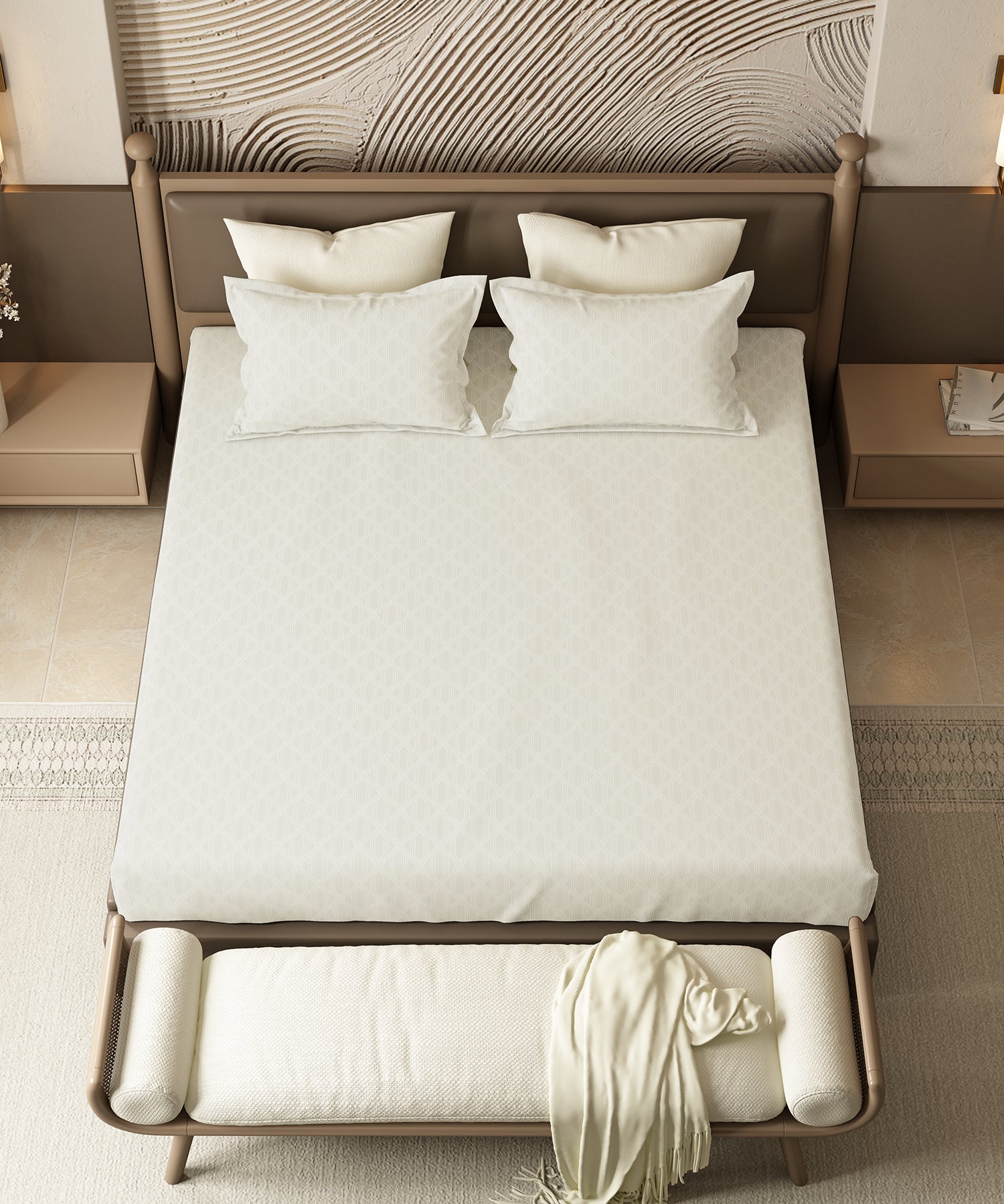 Home Essential Pastel Poetry Geo Bedsheet, Aldo Butter|144TC Cotton| 2 Pillow Covers