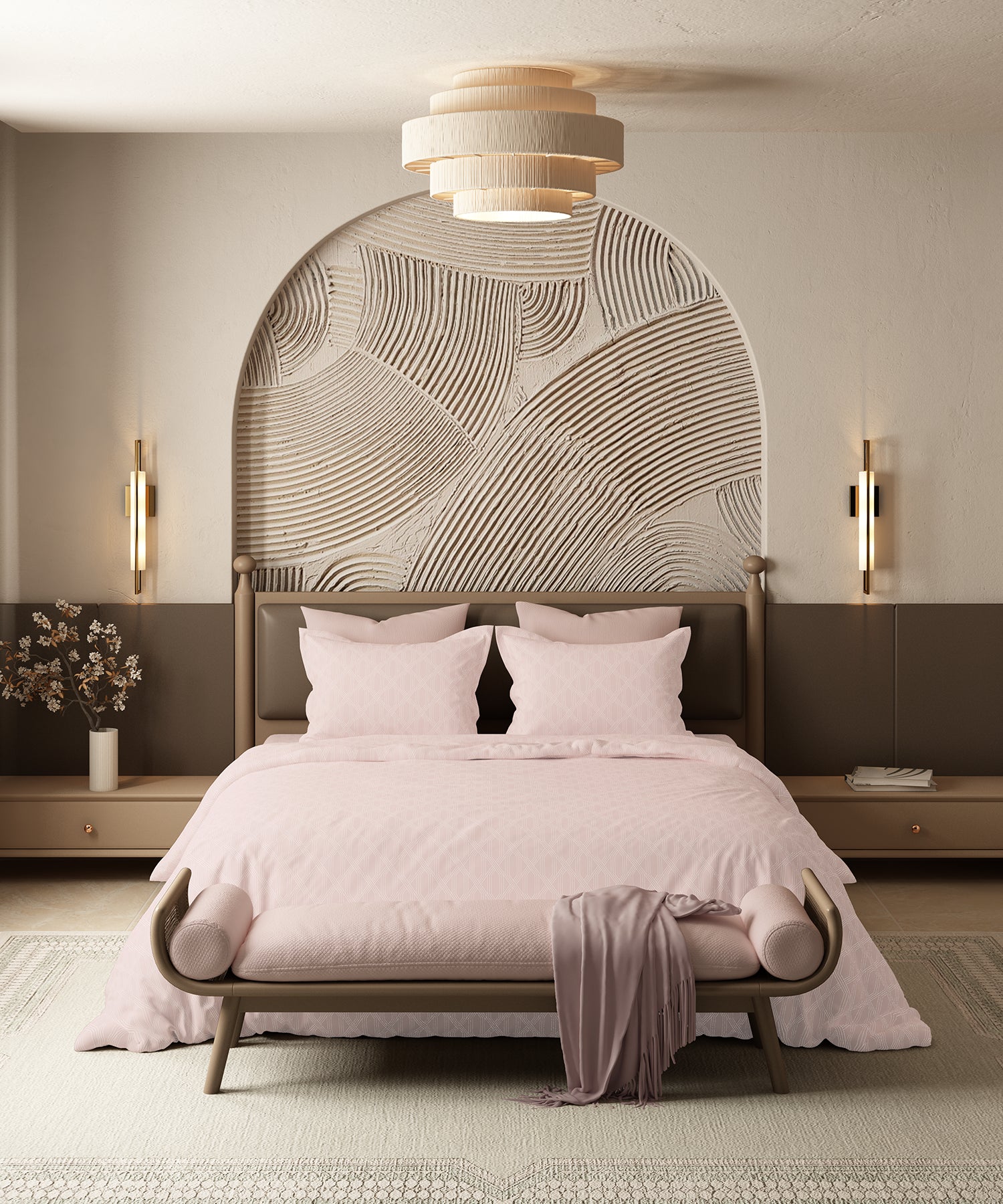 Home Essential Pastel Poetry Geo Bedsheet, Aldo Blush|144TC Cotton| 2 Pillow Covers