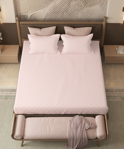 Home Essential Pastel Poetry Geo Bedsheet, Aldo Blush|144TC Cotton| 2 Pillow Covers