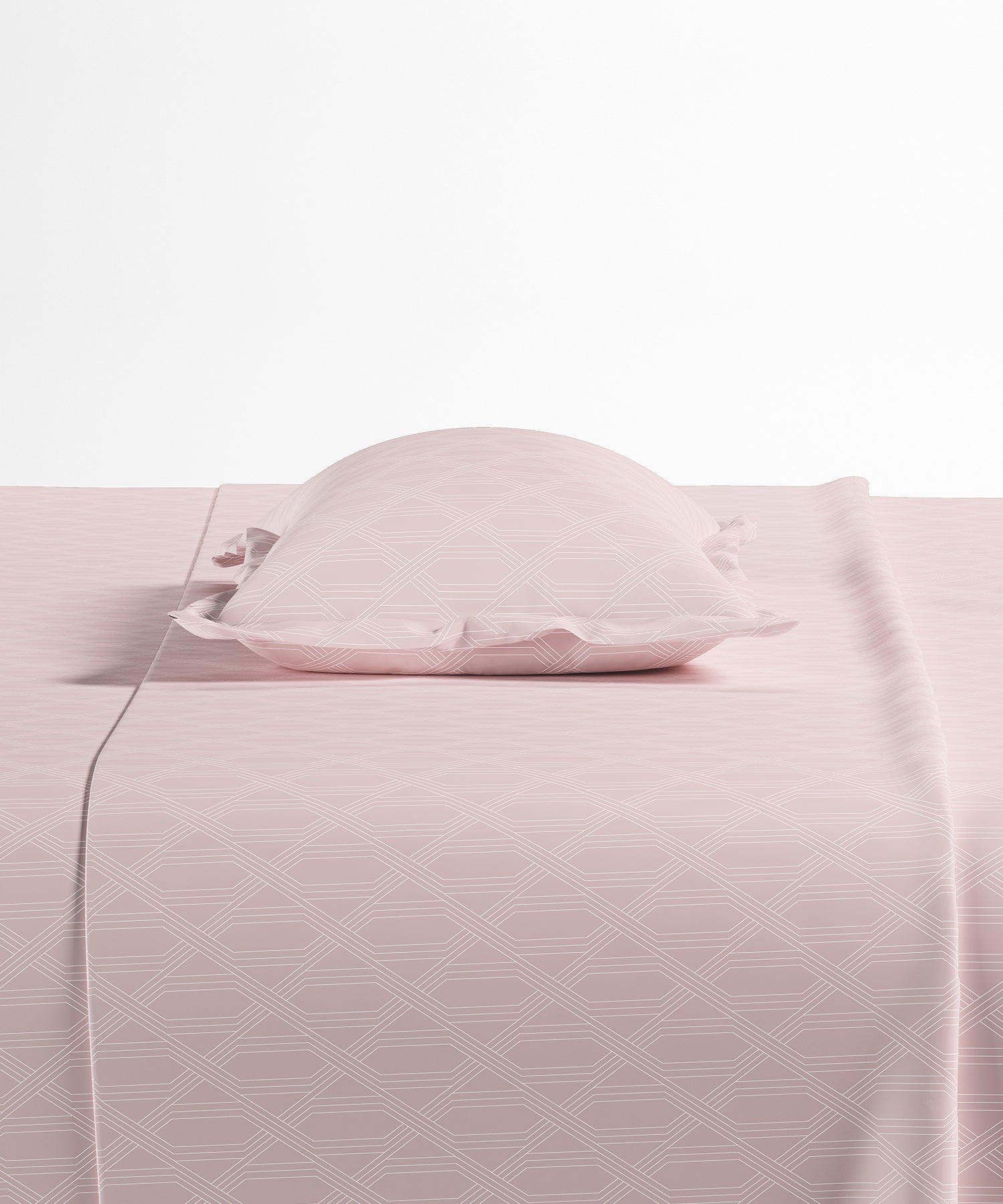 Home Essential Pastel Poetry Geo Bedsheet, Aldo Blush|144TC Cotton| 2 Pillow Covers