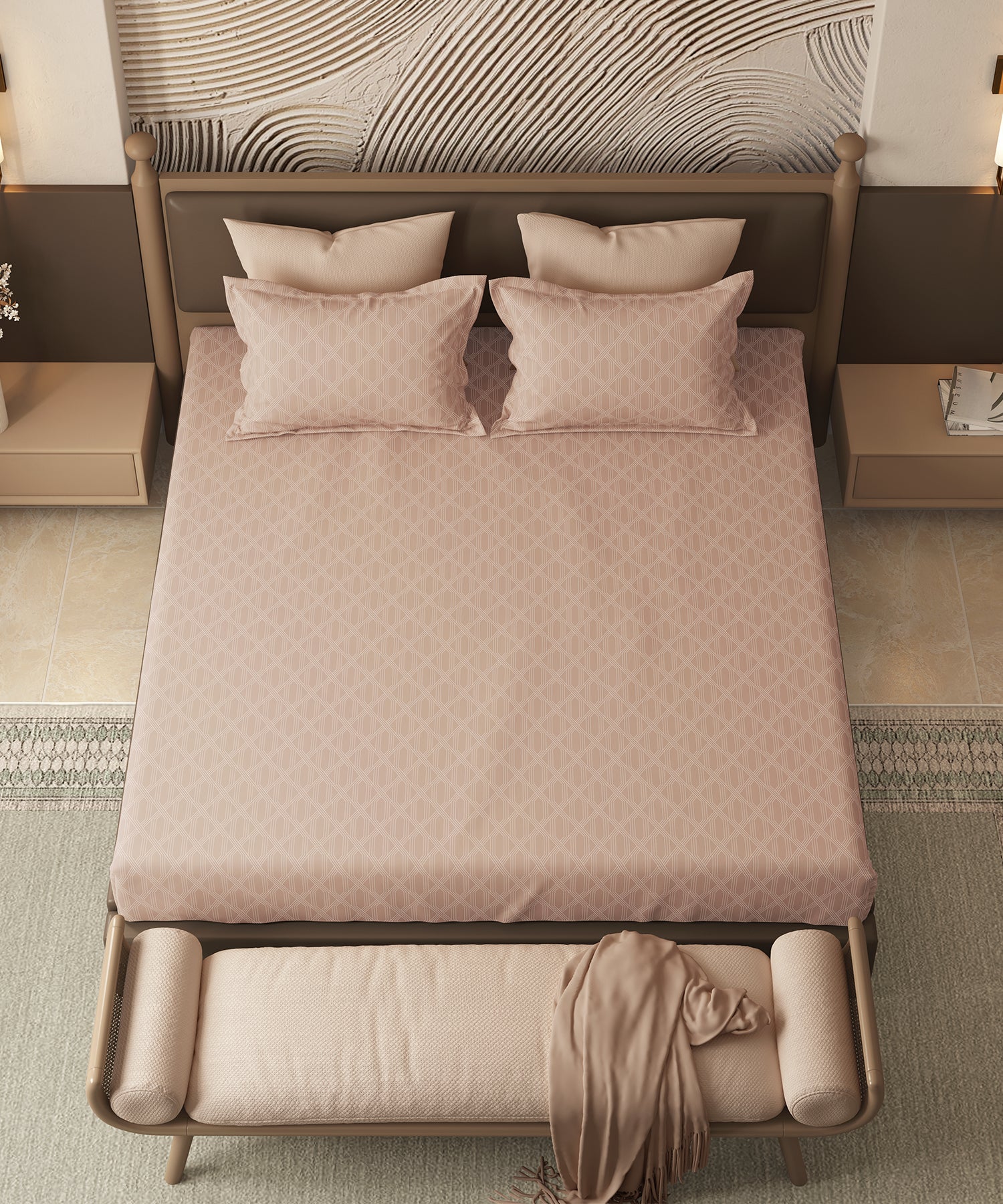 Home Essential Pastel Poetry Geo Bedsheet, Aldo Biscoff|144TC Cotton| 2 Pillow Covers