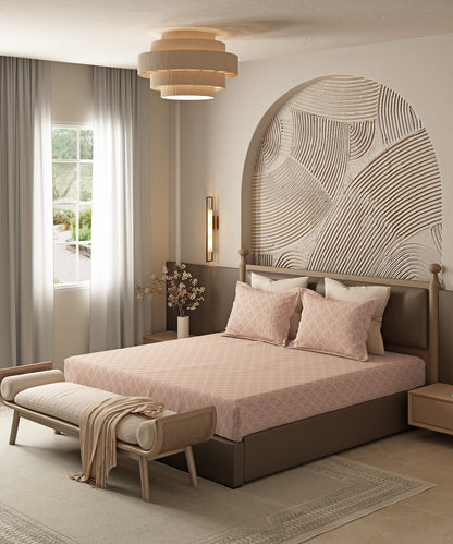 Home Essential Pastel Poetry Geo Bedsheet, Aldo Biscoff|144TC Cotton| 2 Pillow Covers