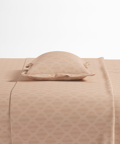 Home Essential Pastel Poetry Geo Bedsheet, Aldo Biscoff|144TC Cotton| 2 Pillow Covers