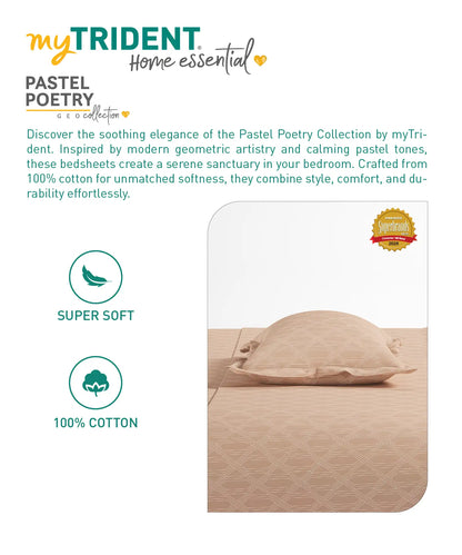 Home Essential Pastel Poetry Geo Bedsheet, Aldo Biscoff|144TC Cotton| 2 Pillow Covers