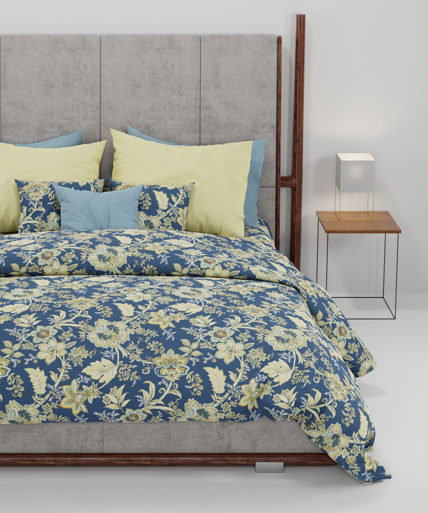 Home Essential King Printed Bedsheet, 144TC, 100% Cotton-Elaila Navy Blue