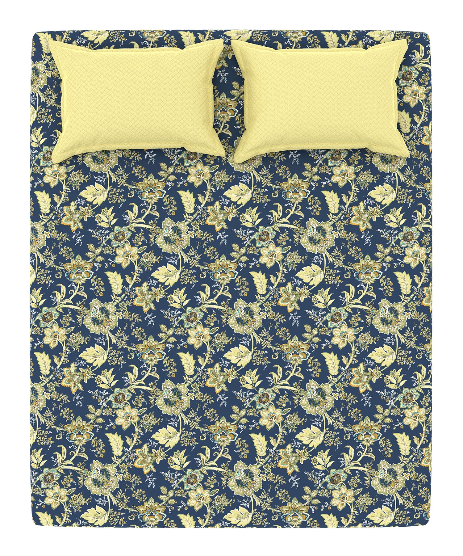 Home Essential King Printed Bedsheet, 144TC, 100% Cotton-Elaila Navy Blue
