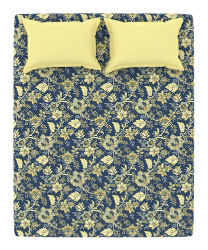 Home Essential King Printed Bedsheet, 144TC, 100% Cotton-Elaila Navy Blue