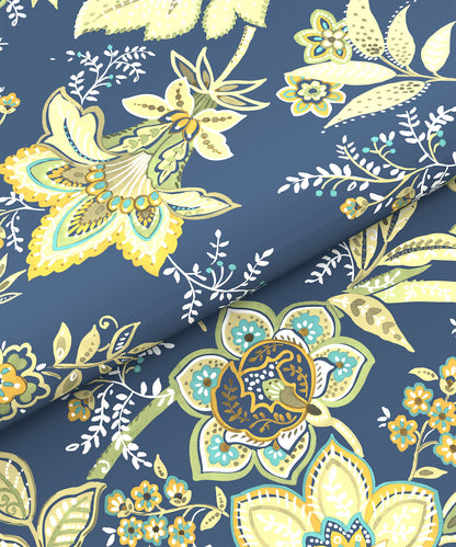 Home Essential King Printed Bedsheet, 144TC, 100% Cotton-Elaila Navy Blue