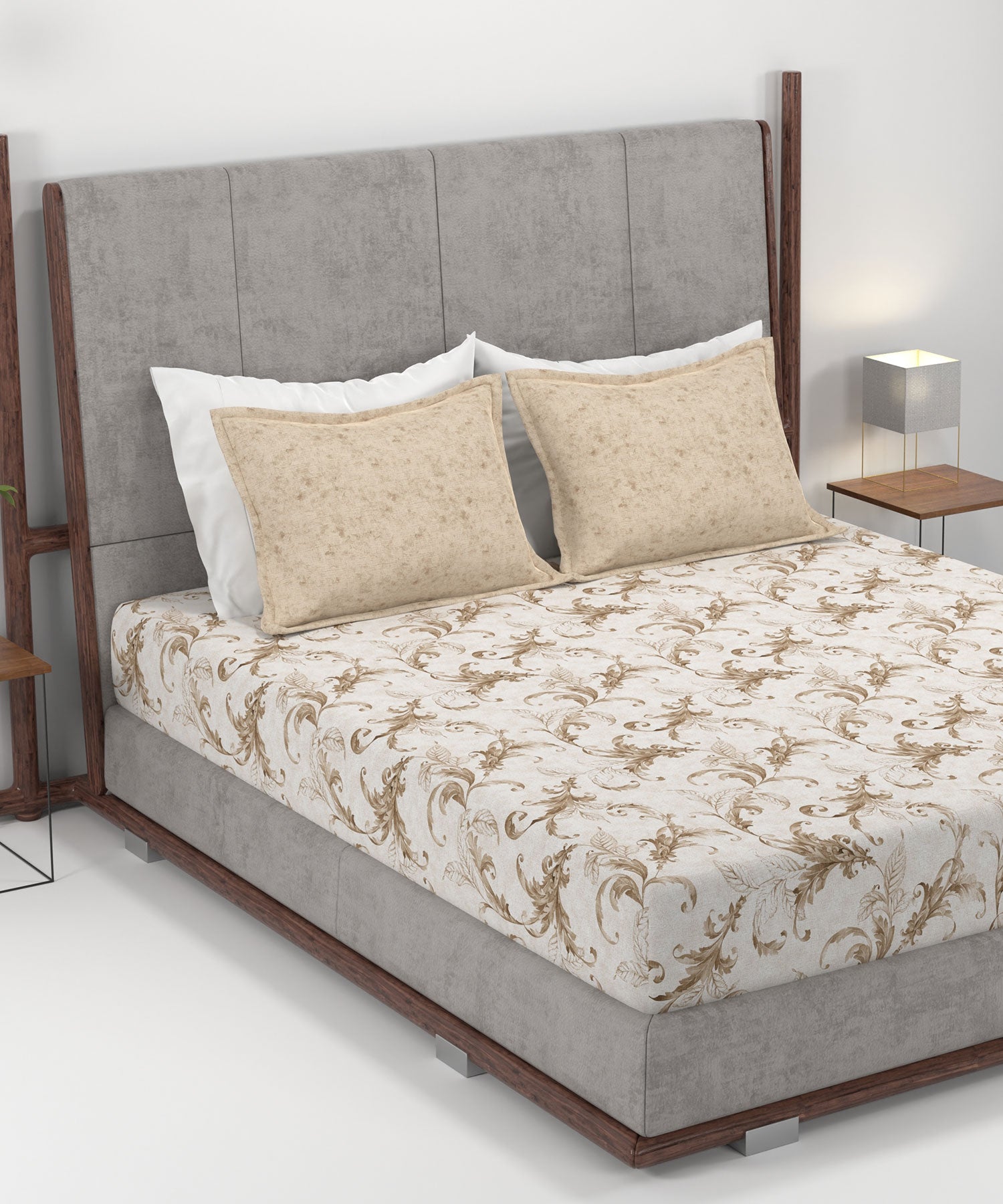 Home Essential King Printed Bedsheet, 144TC, 100% Cotton-Osiris Brown