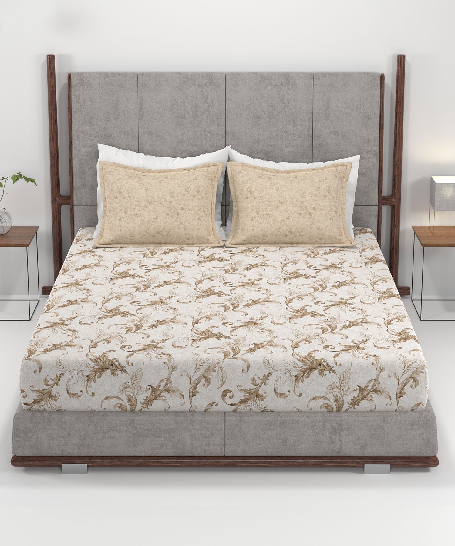 Home Essential King Printed Bedsheet, 144TC, 100% Cotton-Osiris Brown