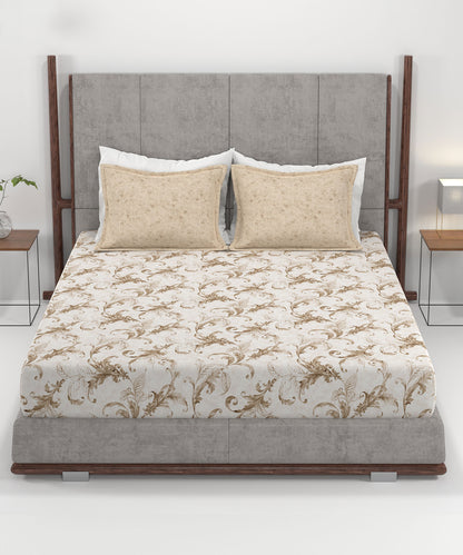 Home Essential King Printed Bedsheet, 144TC, 100% Cotton-Osiris Brown