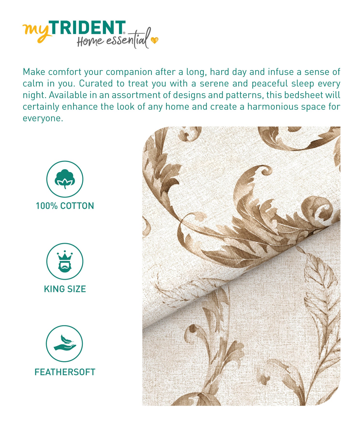 Home Essential King Printed Bedsheet, 144TC, 100% Cotton-Osiris Brown