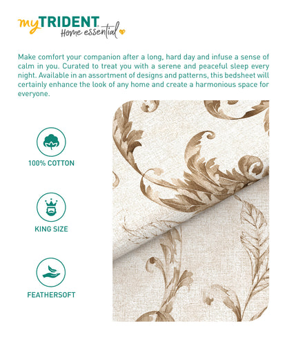 Home Essential King Printed Bedsheet, 144TC, 100% Cotton-Osiris Brown