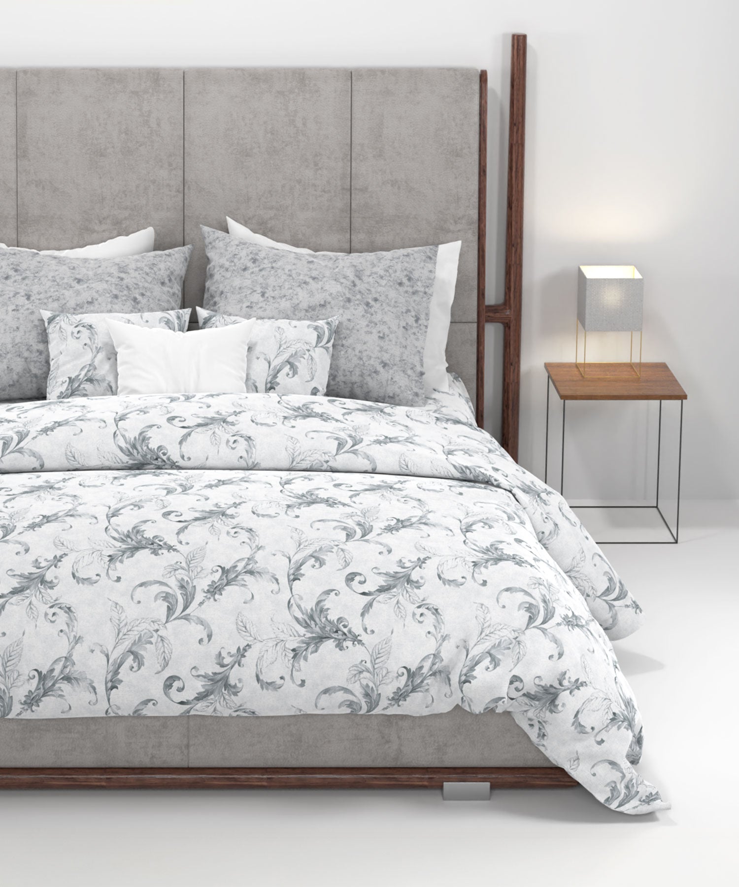 Home Essential King Printed Bedsheet, 144TC, 100% Cotton-Osiris Grey