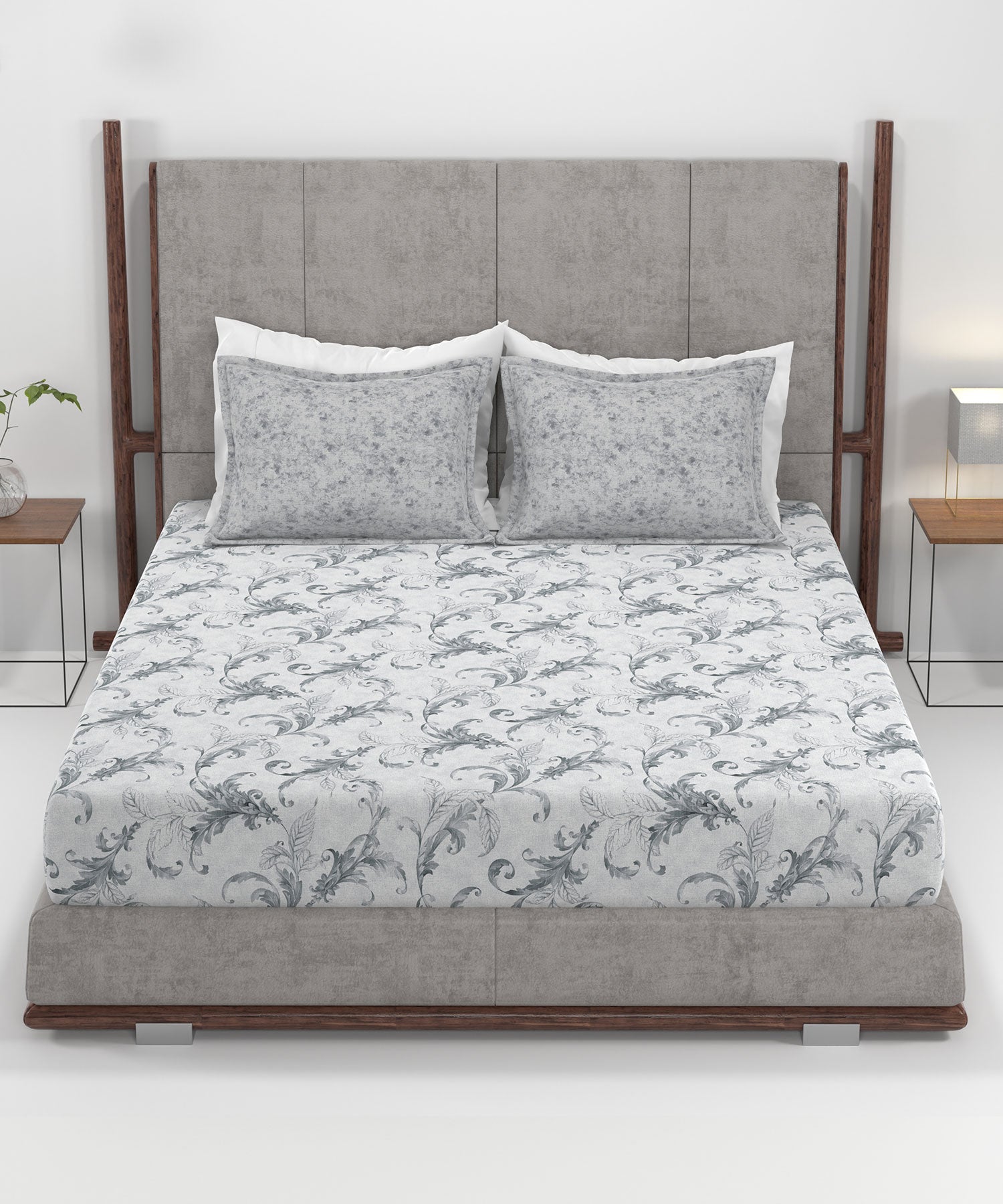 Home Essential King Printed Bedsheet, 144TC, 100% Cotton-Osiris Grey