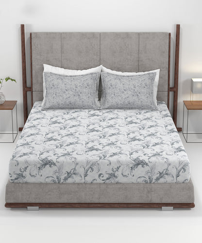 Home Essential King Printed Bedsheet, 144TC, 100% Cotton-Osiris Grey