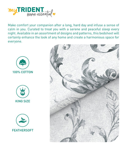 Home Essential King Printed Bedsheet, 144TC, 100% Cotton-Osiris Grey