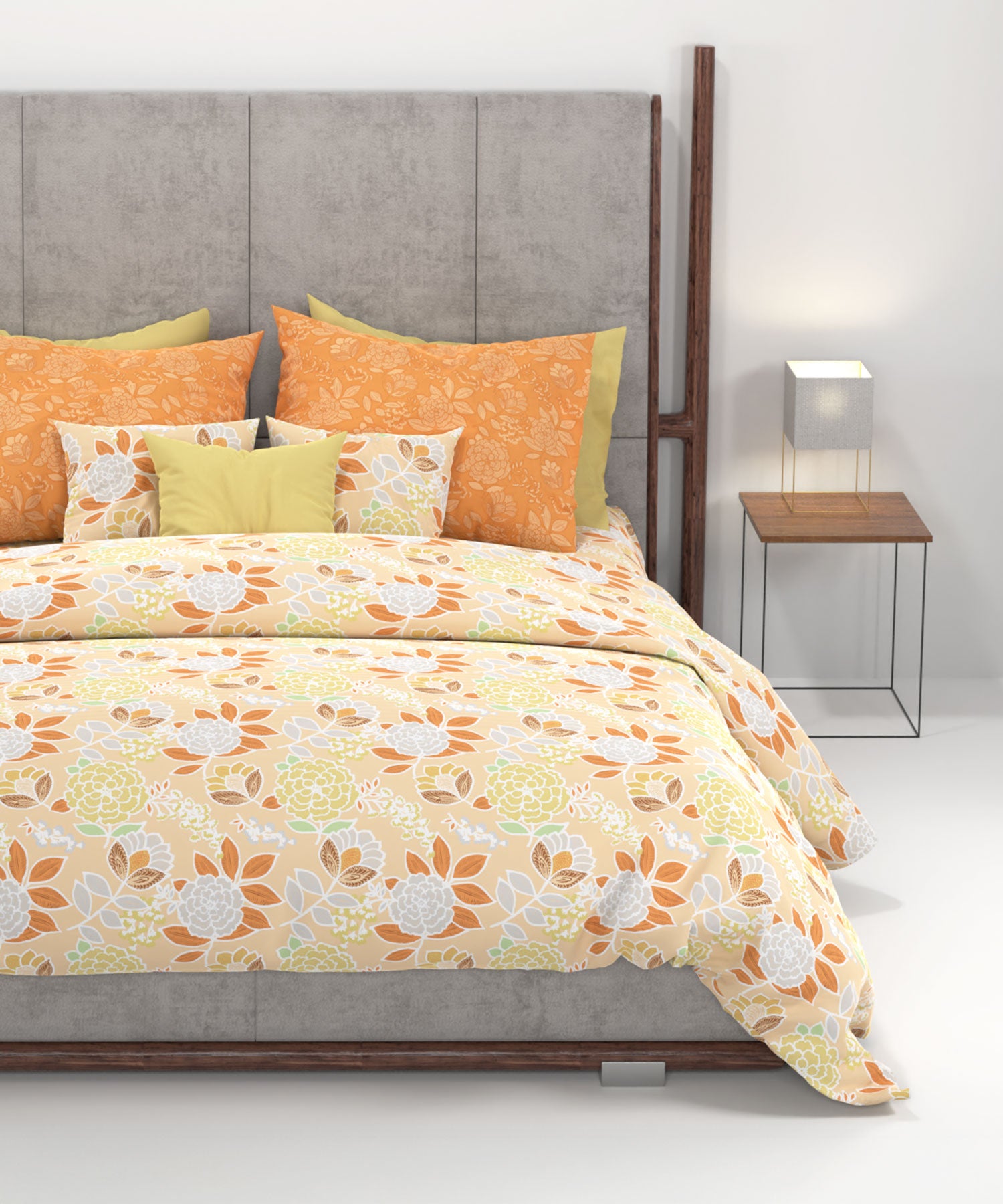 Home Essential King Printed Bedsheet, 144TC, 100% Cotton-Saher Orange